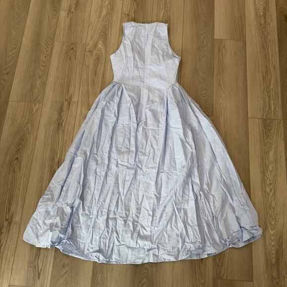 Commense Linen Blend Pleated Cutout Minimalist Old Money Elegant Blue Maxi M - Picture 4 of 5